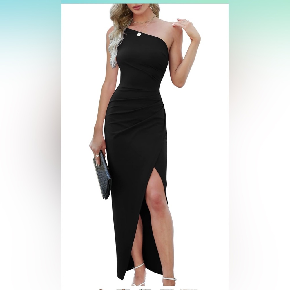 One Shoulder Long Formal Dress, Sleeveless,Ruched Wrap Split Dress. Size Small.